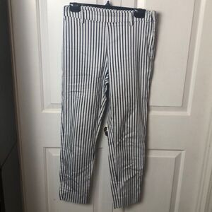H&M Womens Pinstriped Mid Rise Straight Leg Trouser Pants Navy Blue White Size 8